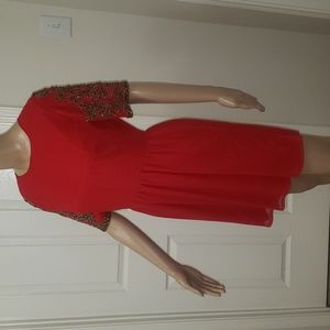 Top Shop 6 luxe heavily beaded short sleeve crepe mini dress